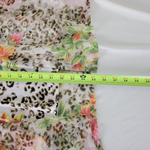 Premier Womens Shirt Large Top Floral Short Sleeve‎ Button Down Lined Sheer - Picture 8 of 11